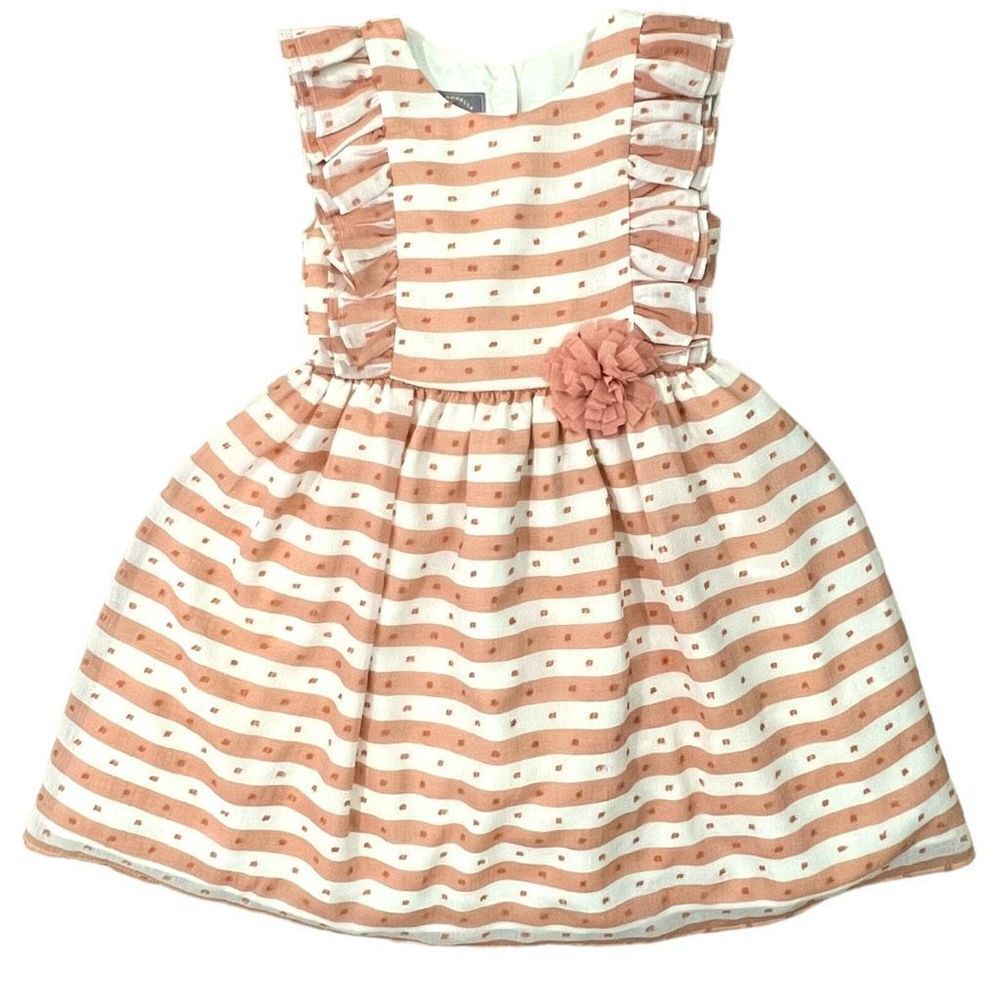 Pippa & Julie Girls Striped Sleeveless Ruffle Dress White & Tan Size 5
